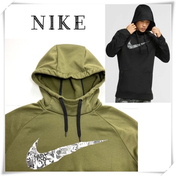 Nike Therma Pullover Swoosh Training Big Nike Logo Hoodie Olive Green - Picture 1 of 9